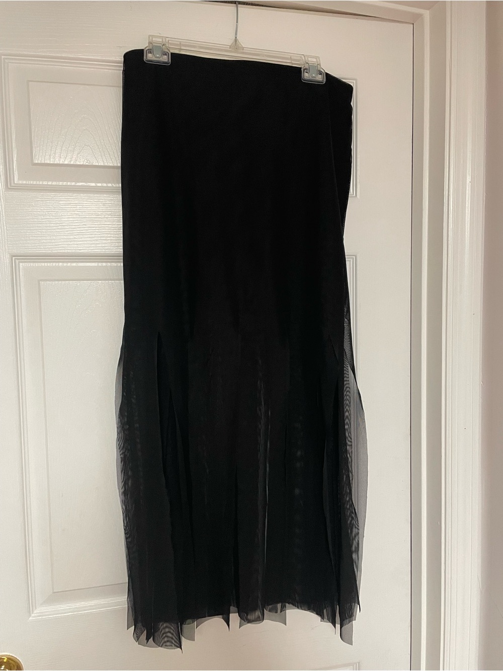 JS Collections Black Mesh Maxi Skirt with Sheer Panels
